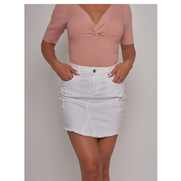 NWT - White Distressed Frayed Denim Mini Skirt - Medium - Picture 1 of 6